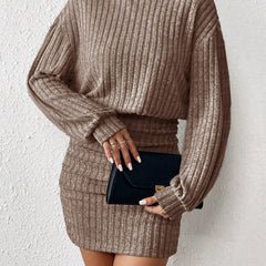 Frenchy Women'S High Neck Ribbed Drop Shoulder Long Sleeve Sweater Textured Fabric Dress