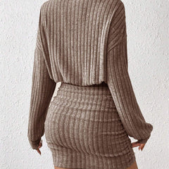 Frenchy Women'S High Neck Ribbed Drop Shoulder Long Sleeve Sweater Textured Fabric Dress