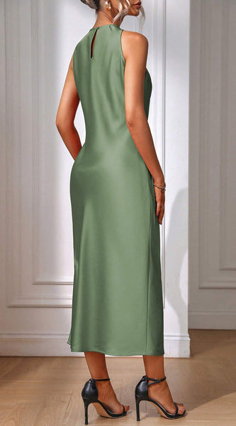 EMERY ROSE Solid Split Thigh Dress Maxi Women Outfit Sage Green Dress Elegantsilk Dress Formal