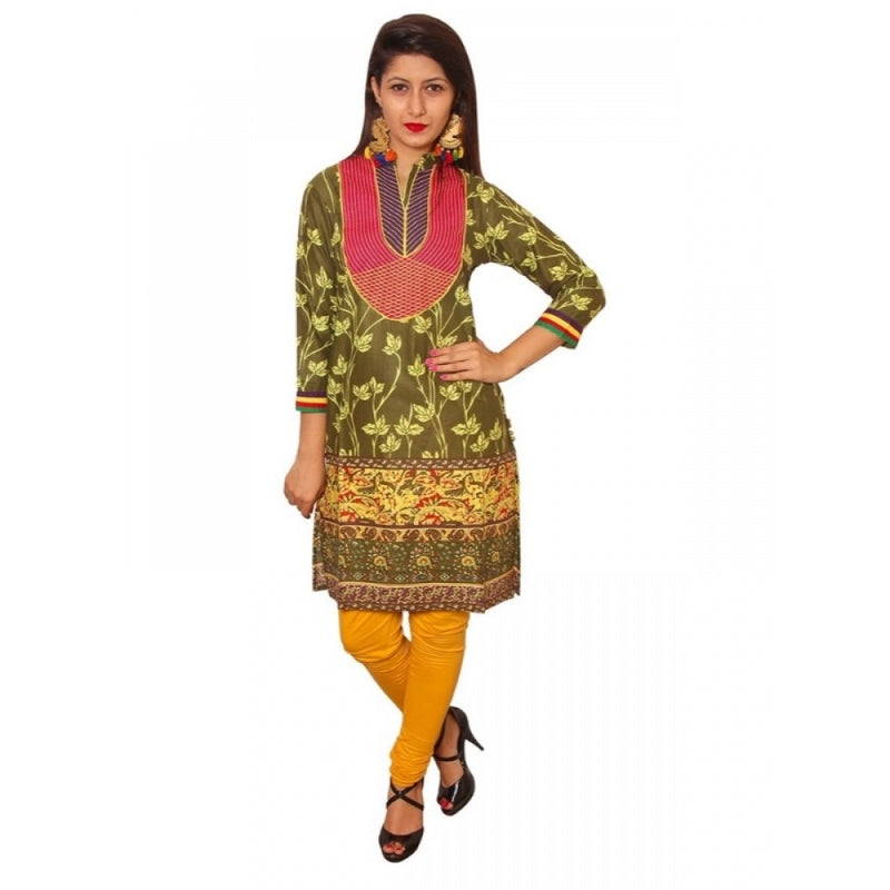 Mayawye Women's Cotton Kurtis (Green, XL)