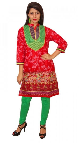 Mayawye Women's Cotton Kurtis (Red, M)