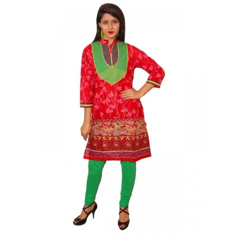 Mayawye Women's Cotton Kurtis (Red, M)
