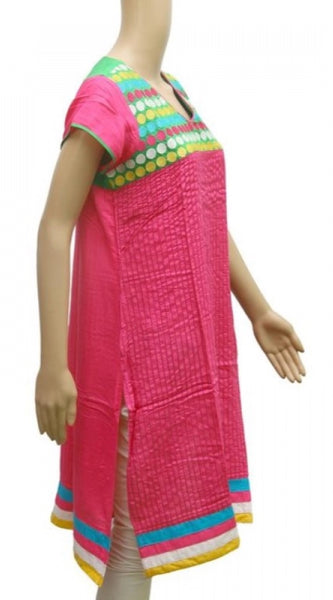 Mayawye Women's Rayon Kurtis (Pink, Green, L)