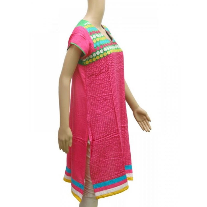 Mayawye Women's Rayon Kurtis (Pink, Green, L)