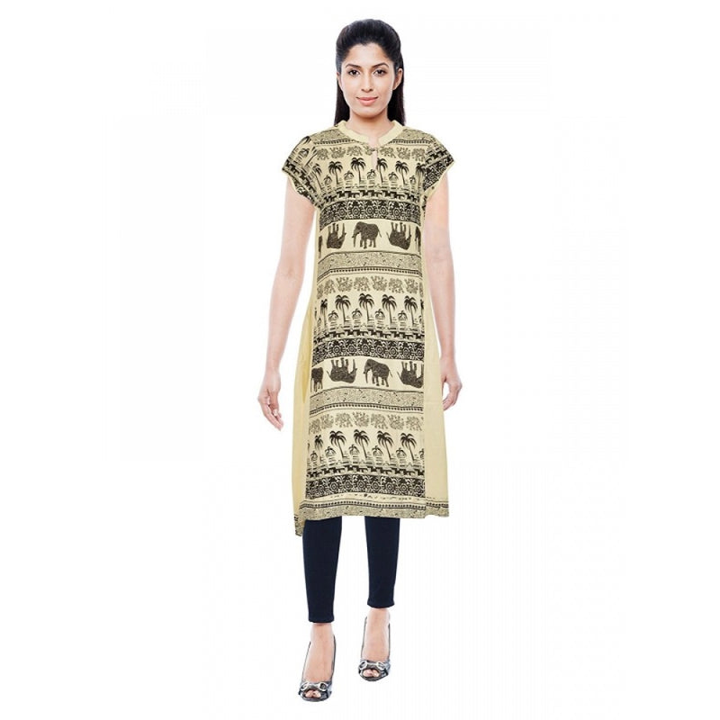 Mayawye Women's Rayon Kurtis (Beige, L)