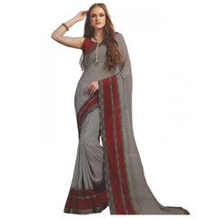 Mayawye Womens Georgette Digital Printed Saree (Grey, Red, 6.25 Mtr)
