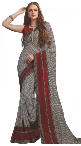 Mayawye Womens Georgette Digital Printed Saree (Grey, Red, 6.25 Mtr)