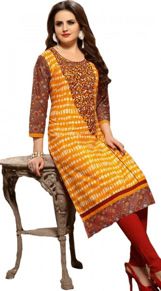 Mayawye Women's Cotton Kurtis (Orange, Multi, XL)
