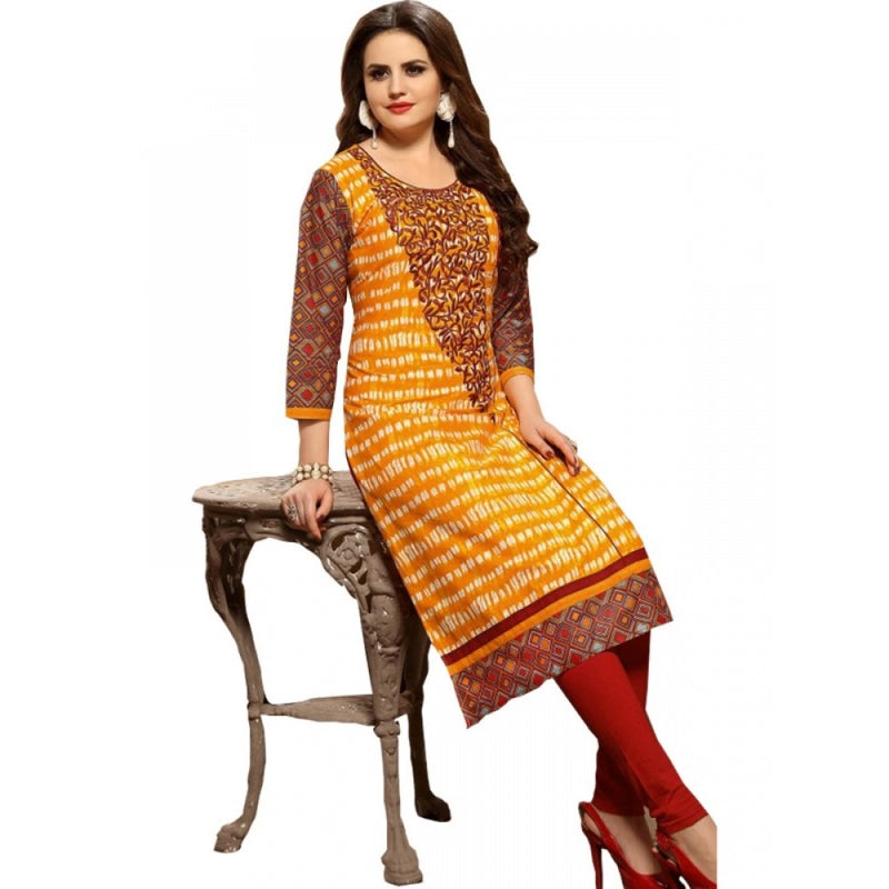 Mayawye Women's Cotton Kurtis (Orange, Multi, XL)