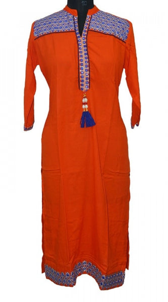 Mayawye Women's Rayon Kurtis (Orange, XXL)