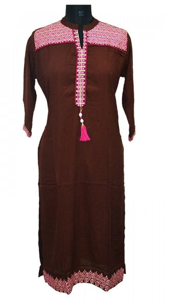 Mayawye Women's Rayon Kurtis (Brown, XL)