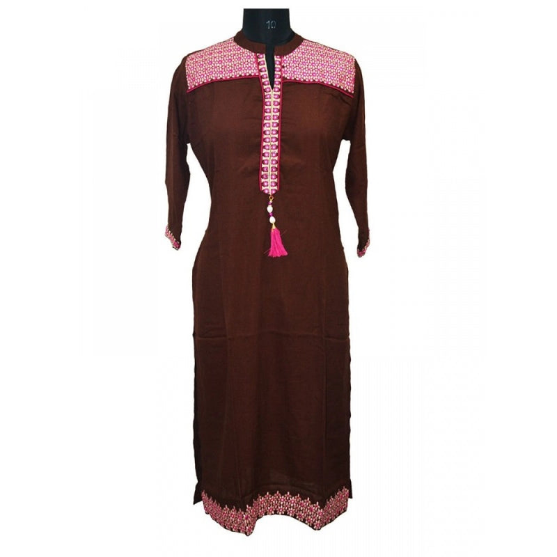 Mayawye Women's Rayon Kurtis (Brown, XL)
