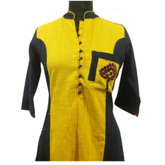 Mayawye Women's Cotton Kurtis (Yellow, Black, L)