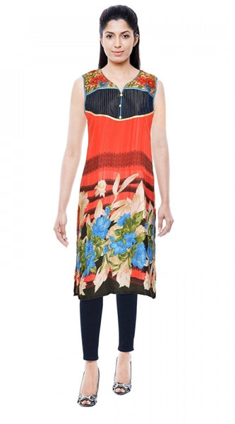 Mayawye Women's Synthetic Kurtis (Orange, L)