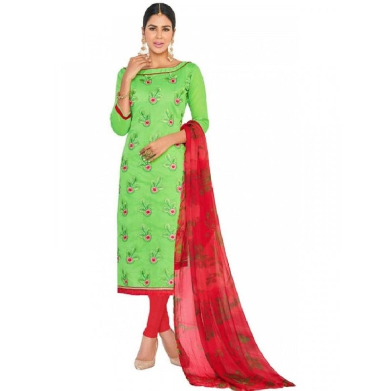 Mayawye Womens Chanderi Regular Unstitched Salwar-Suit Material With Dupatta (Green, Red, 2 mtr)