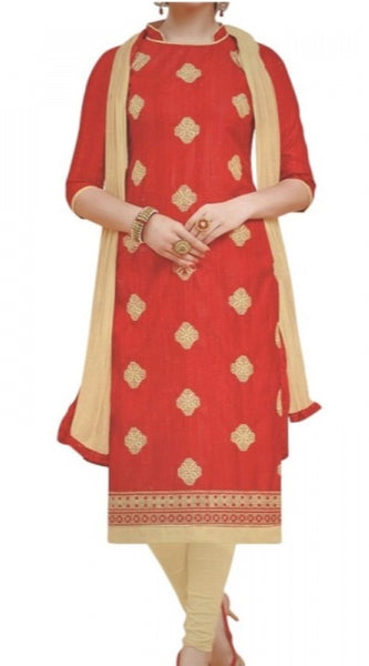 Mayawye Womens Cotton Regular Unstitched Salwar-Suit Material With Dupatta (Red, 2 mtr)