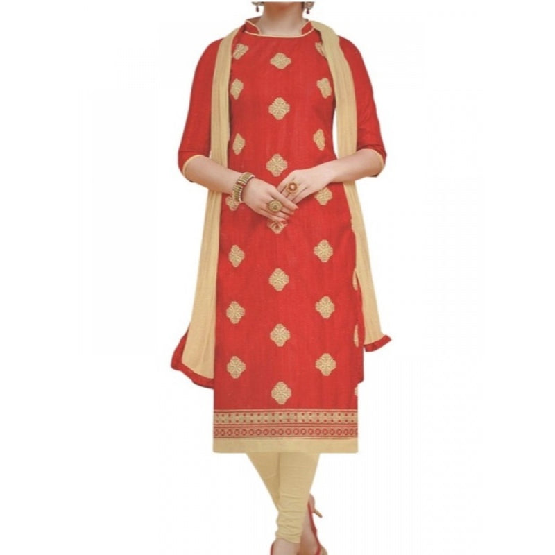 Mayawye Womens Cotton Regular Unstitched Salwar-Suit Material With Dupatta (Red, 2 mtr)