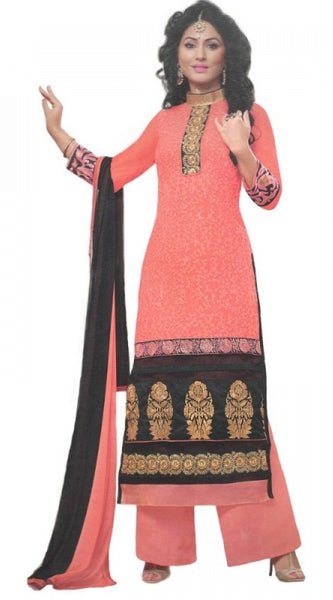 Mayawye Womens Cotton Regular Unstitched Salwar-Suit Material With Dupatta (Light Red, Black, )