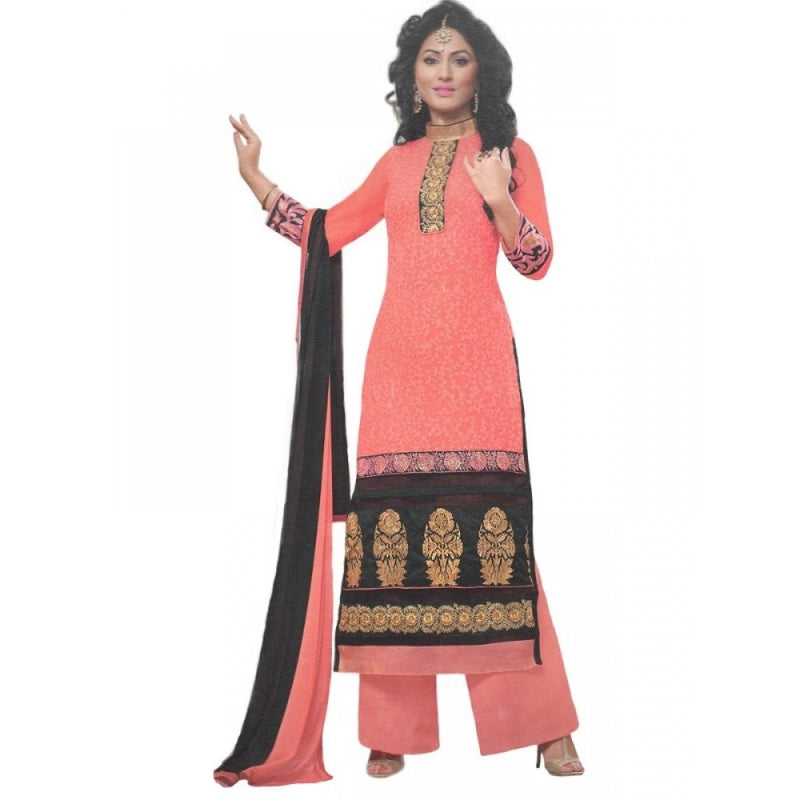 Mayawye Womens Cotton Regular Unstitched Salwar-Suit Material With Dupatta (Light Red, Black, )