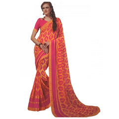 Mayawye Womens Georgette Digital Printed Saree (Dark Pink, Orange, 6.25 Mtr)