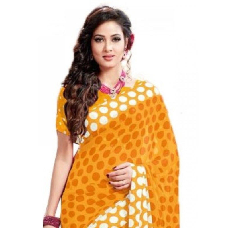 Mayawye Womens Geogrette Saree with Blouse Digital Printed Saree (Yellow, 6.25 Mtr)