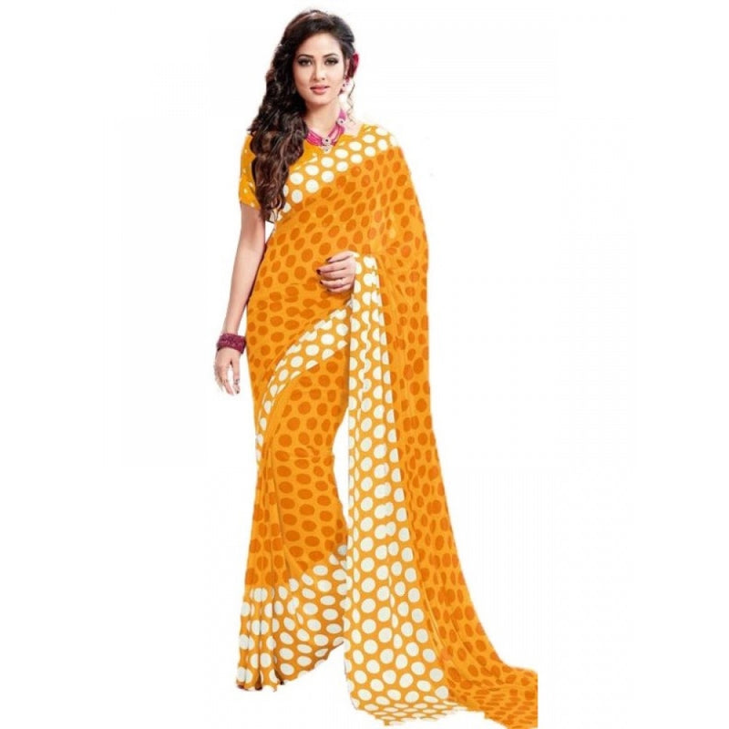 Mayawye Womens Geogrette Saree with Blouse Digital Printed Saree (Yellow, 6.25 Mtr)