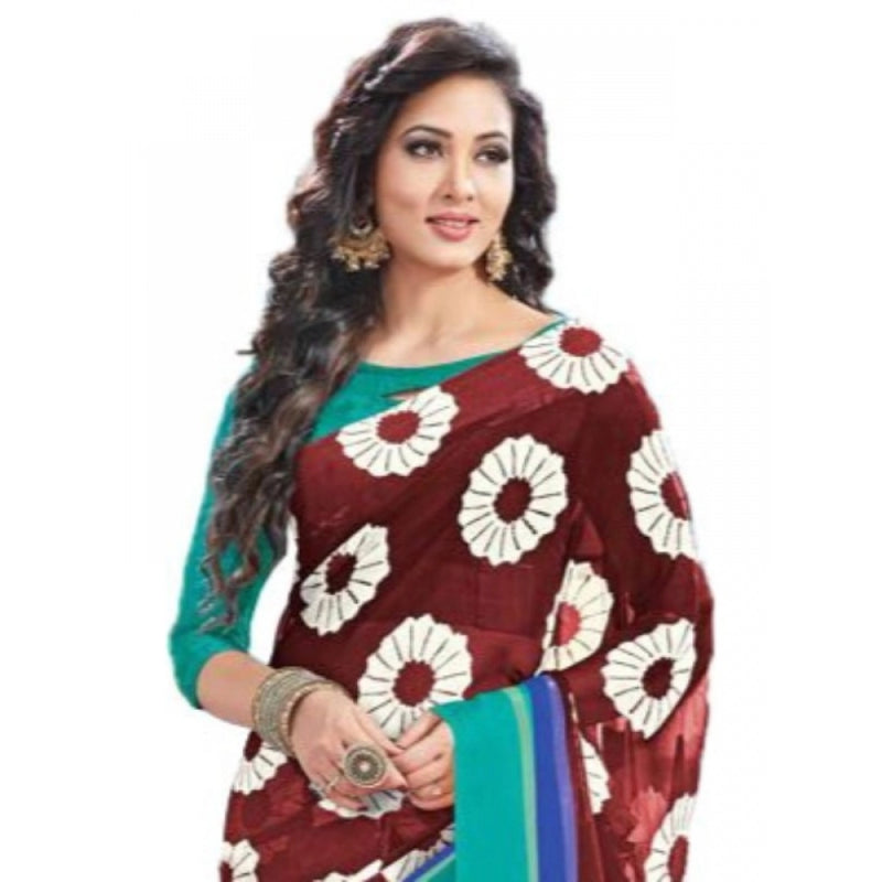 Mayawye Womens Geogrette Saree with Blouse Digital Printed Saree (Brown, 6.25 Mtr)