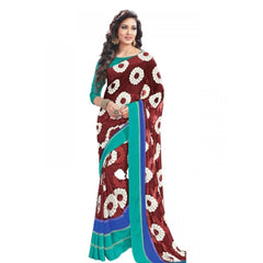 Mayawye Womens Geogrette Saree with Blouse Digital Printed Saree (Brown, 6.25 Mtr)
