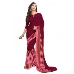 Mayawye Womens Geogrette Saree with Blouse Digital Printed Saree (Maroon, 6.25 Mtr)