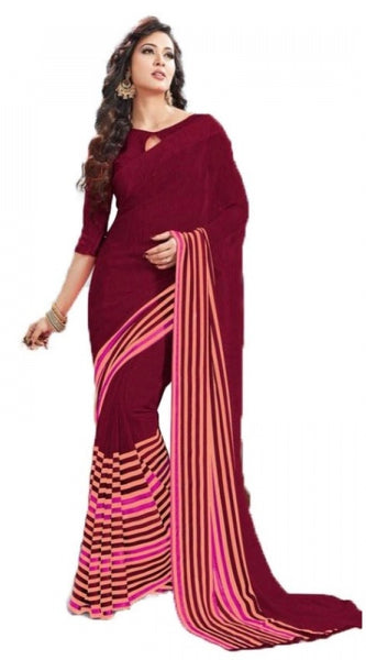 Mayawye Womens Geogrette Saree with Blouse Digital Printed Saree (Maroon, 6.25 Mtr)