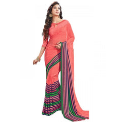 Mayawye Womens Geogrette Saree with Blouse Digital Printed Saree (Peach, 6.25 Mtr)