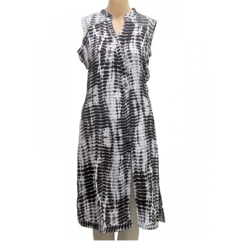 Mayawye Women's Rayon Kurtis (Black, White, L)