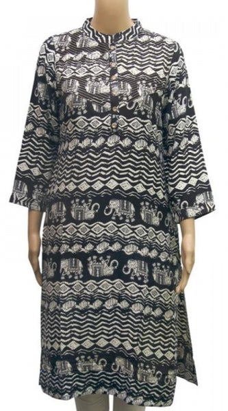 Mayawye Women's Rayon Kurtis (Black, White, M)