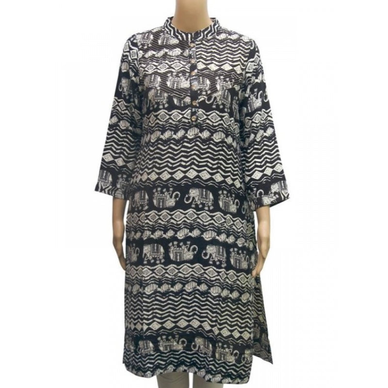 Mayawye Women's Rayon Kurtis (Black, White, M)
