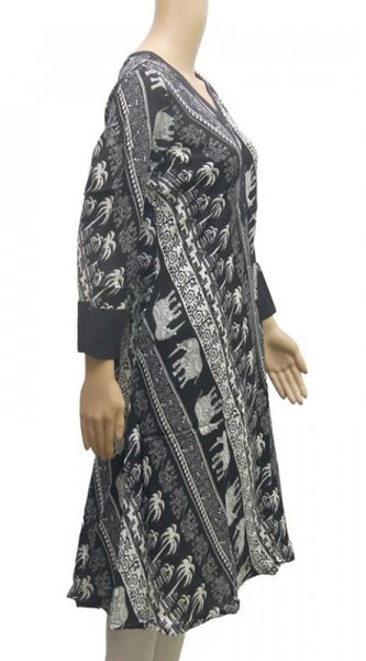 Mayawye Women's Rayon Kurtis (Black, White, XL)