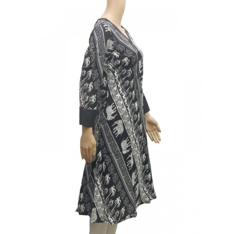 Mayawye Women's Rayon Kurtis (Black, White, XL)