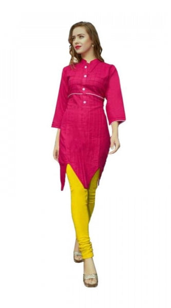 Mayawye Women's Cotton Kurtis (Dark Pink, XL)