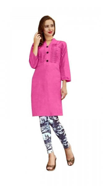 Mayawye Women's Cotton Kurtis (Pink, XL)