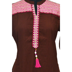 Mayawye Women's Rayon Kurtis (Brown, XL)
