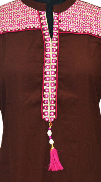 Mayawye Women's Rayon Kurtis (Brown, XL)