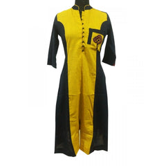 Mayawye Women's Cotton Kurtis (Yellow, Black, L)