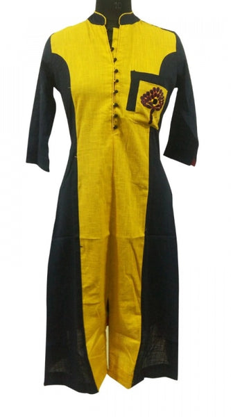 Mayawye Women's Cotton Kurtis (Yellow, Black, L)