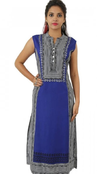 Mayawye Women's Cotton Mix Kurtis (Black, L)