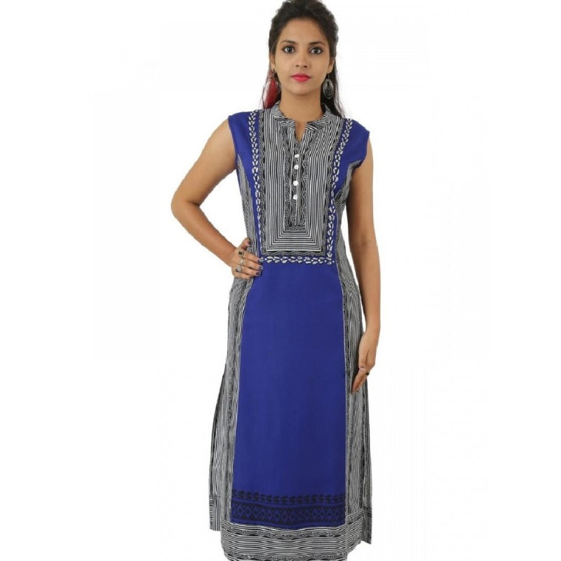 Mayawye Women's Cotton Mix Kurtis (Black, L)