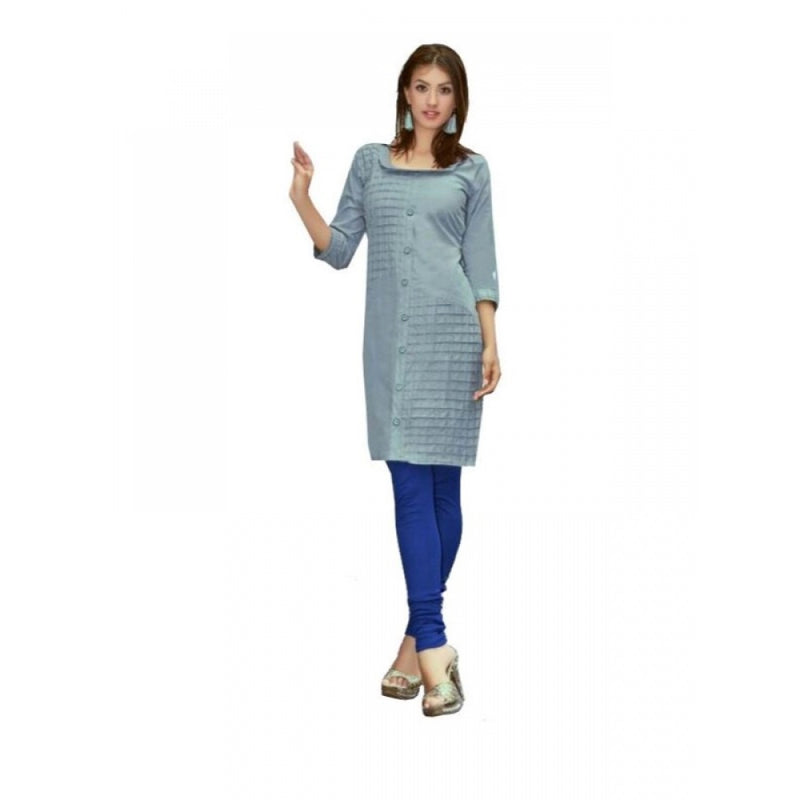 Mayawye Women's Cotton Kurtis (Greyish Blue, L)