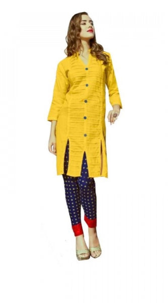 Mayawye Women's Cotton Kurtis (Yellow, L)