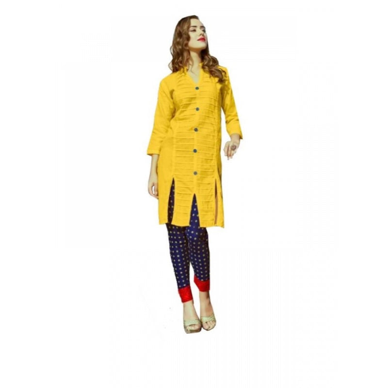 Mayawye Women's Cotton Kurtis (Yellow, L)