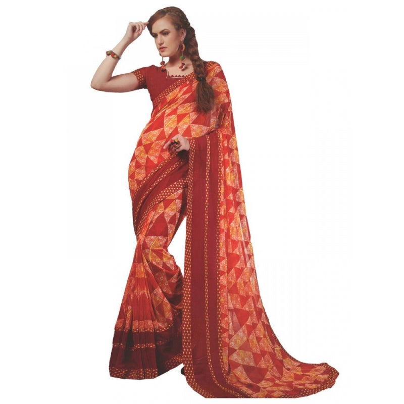 Mayawye Womens Georgette Digital Printed Saree (Red, 6.25 Mtr)