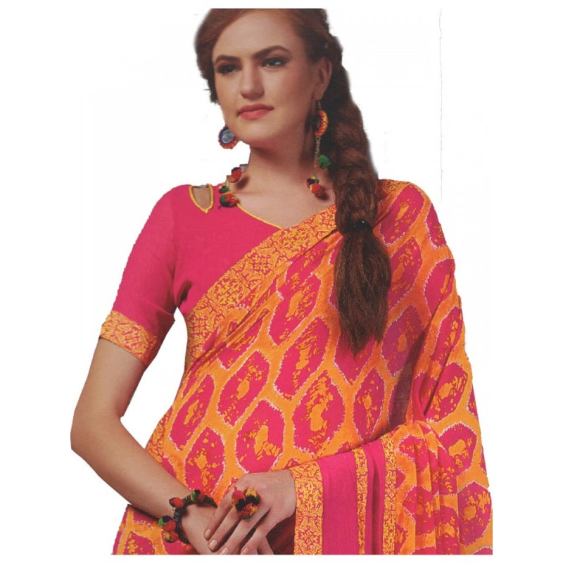 Mayawye Womens Georgette Digital Printed Saree (Dark Pink, Orange, 6.25 Mtr)