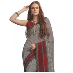 Mayawye Womens Georgette Digital Printed Saree (Grey, Red, 6.25 Mtr)